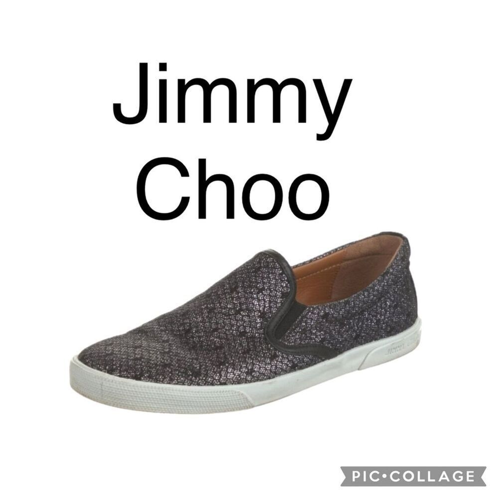 Jimmy Choo • Semi lurex‎ skate shoe with polka dots, metallic, silver, size 8